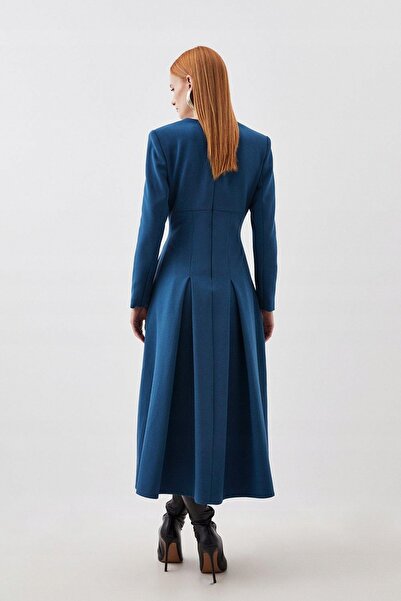 NO BRAND Rochie netedă stil marin, cu mânecă lungă, lungime midi, decolteu pă...