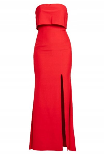 NO BRAND Rochie roșie Bardot, de seară, tip cocktail, cu trenă, Jarlo 36