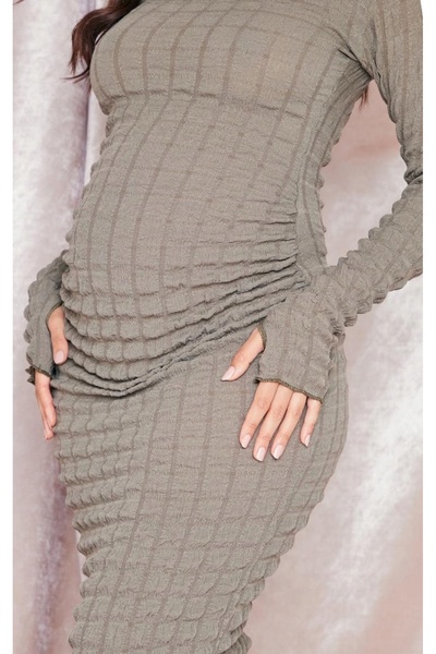 NO BRAND Rochie de maternitate mulată texturată kaki Prettylittlething 34