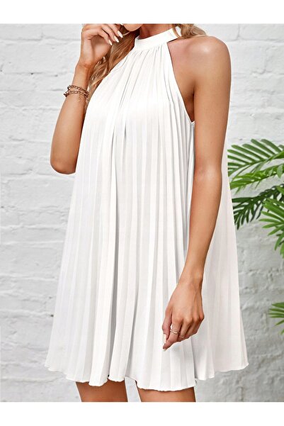 NO BRAND Rochie mini plisată albă, clasică, elegantă Shein 36