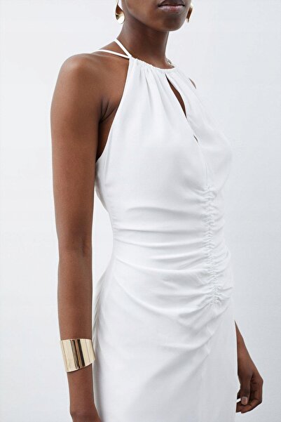 NO BRAND Rochie albă asimetrică, drapată, cu spatele deschis, Karen Millen 44