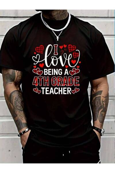 4CR تي شيرت من القطن بنسبة 100% مطبوع عليه I Love Being A 4th Grade Teacher ل...