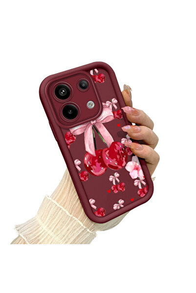 PATTERNOVA Redmi Note 13 Pro 5G Uyumlu tatlı kiraz ve fiyonk baskılı yumuşak ...