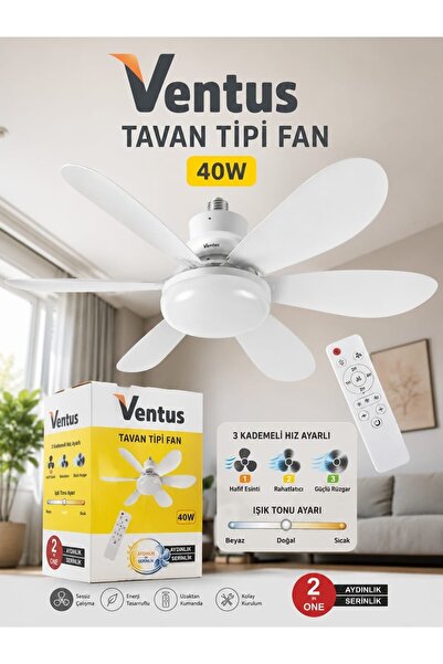 Genel Markalar Ventus 40W 6 Kanatlı LED Işıklı Uzaktan Kumandalı Tavan Tipi V...