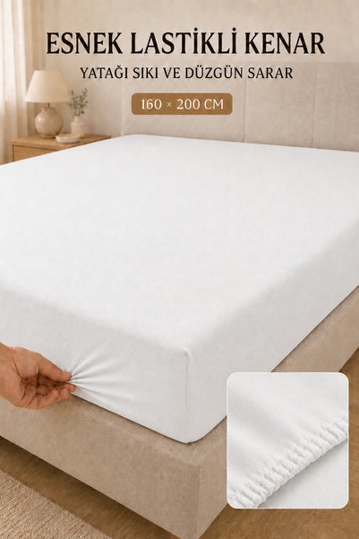 Nevora Double Elastic Bed Sheet 160 X 200 cm White with Flexible Edges