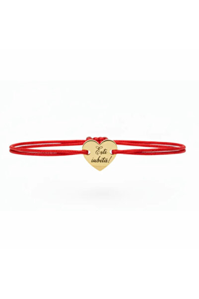 OEM Bracelet with cord and engraved heart 'You are loved' made of 14K Gold