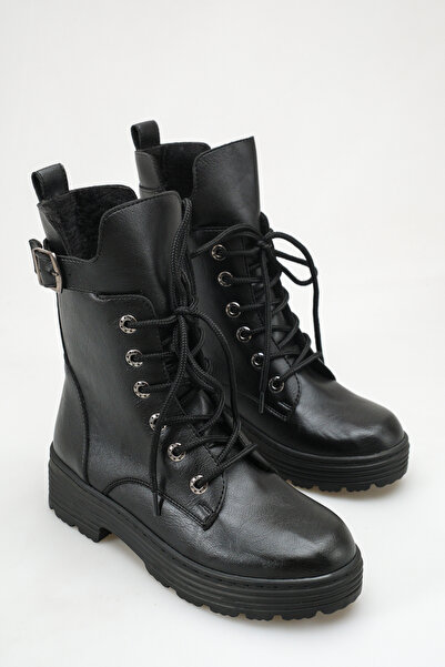 SENASTİL Lion Skin Women's Casual Winter Thick Soled Lace-Up and Zippered Boots