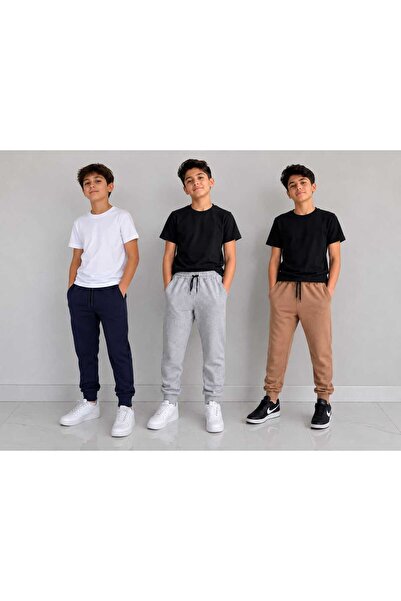 COSBA kids wear بنطلون رياضي مدرسي من القماش المضغوط بجيوب للجنسين من 3 لونات