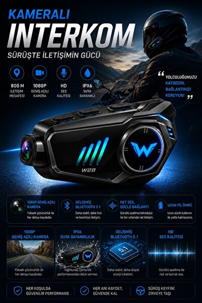 WUNİT W28 Kameralı Motorcu Kameralı 1080P Hd Motorcu Kask Kulaklığı