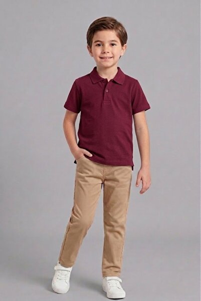 NACAR STORE Unisex Kids 2-Piece Combination Claret Red Short Sleeve Polo Coll...