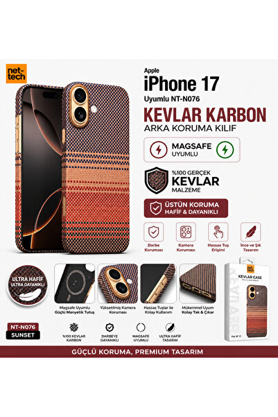 Nettech iPhone 17 MagSafe Uyumlu Kevlar Karbon Telefon Kılıfı Ultra İnce ve D...