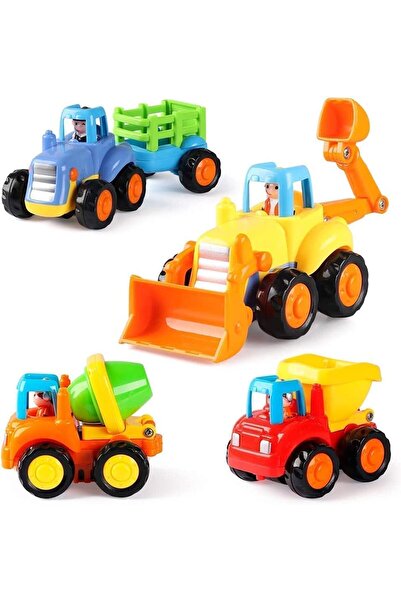 BAYBEE 4PCS Friction Powered Construction Vehicle Toy Set Push & Go Trucks fo...