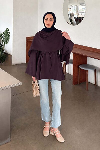lamelif Tunic with Shawl Tie Detail, Plum Color