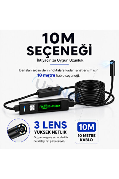 uninet 10 Metre WiFi Kablosuz 3 Kameralı Endoskop Yılan Kamera iOS iPhone ve ...