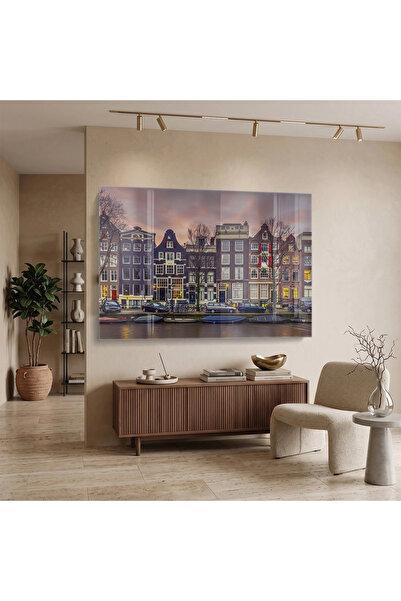 KOLAJTASARIM Canal City Twilight Shades Tablou unic din sticlă Decor pentru c...