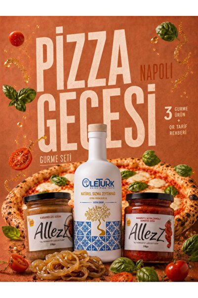 Pizza Gecesi Gurme Seti - Napoli (OleTurk Erken Hasat Zeytinyağı 500 ml + Domates Sosu 210 gr + Karamelize Soğan 210 gr)