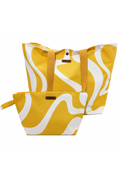 Elisss Design Yellow Patterned Women's Double Pocket Picnic, Beach, Makeup, B...