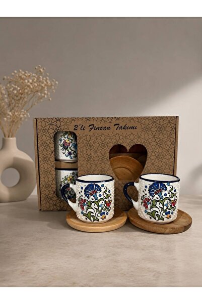 Si Sorti Ceramics El Yapımı Kütahya Çini Desenli 2 Kişilik Türk Kahvesi Finca...