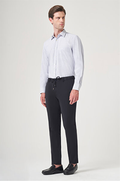 İmza Navy Blue Side Pocket Straight Leg Knitted Elastic Slim Fit Elastic Wais...
