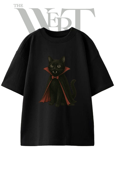 THEWERT Vampire Cat_1 dizajn, štampana unisex crna oversize majica