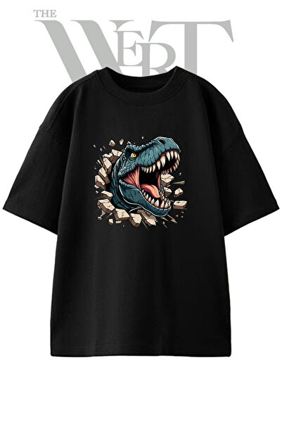THEWERT Μπλουζάκι T Rex με στάμπα, Unisex, μαύρο, oversized