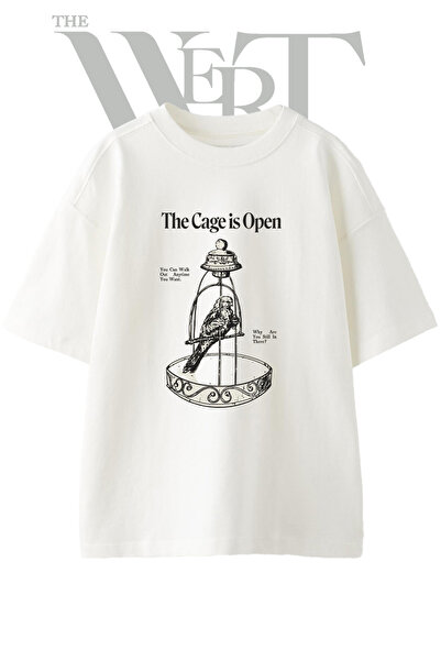 THEWERT Kiss Cage Design Printed Unisex White Oversize T-Shirt