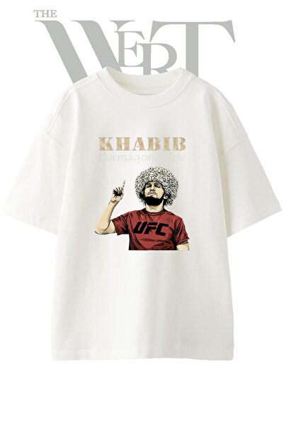 THEWERT Khabib Nurmagomedov Design Printed Unisex White Oversize T-Shirt