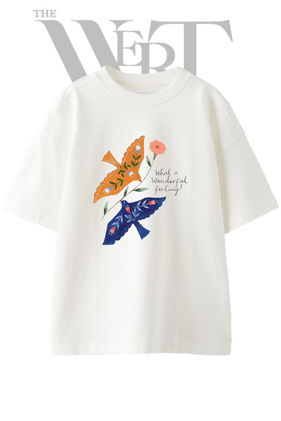 THEWERT Folk Art Kuslar Design Printed Unisex White Oversize T-Shirt