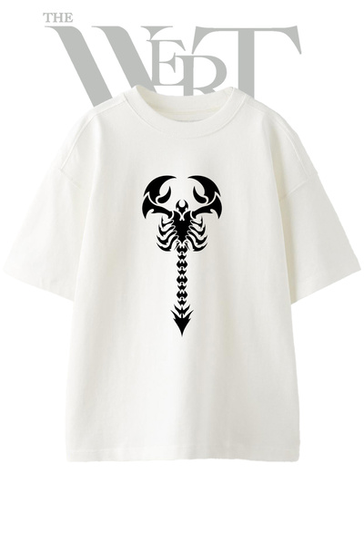 THEWERT Tribal Scorpion dizajn, štampana unisex bela majica prevelikog kroja