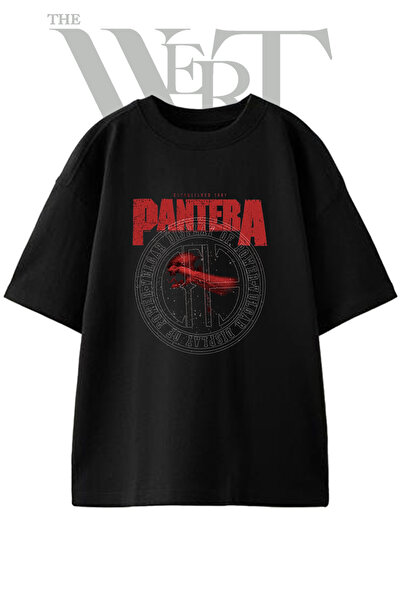 THEWERT Pantera Vulgar Display Design Printed Unisex Black Oversize T-Shirt