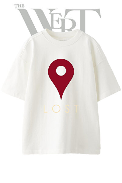 THEWERT Tricou oversize alb unisex cu imprimeu Lost Pin Design