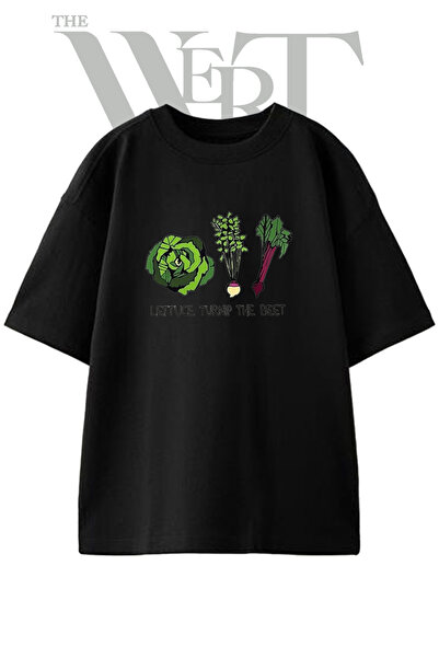 THEWERT Lettuce Turnip Beet Design Printed Unisex Black Oversize T-Shirt