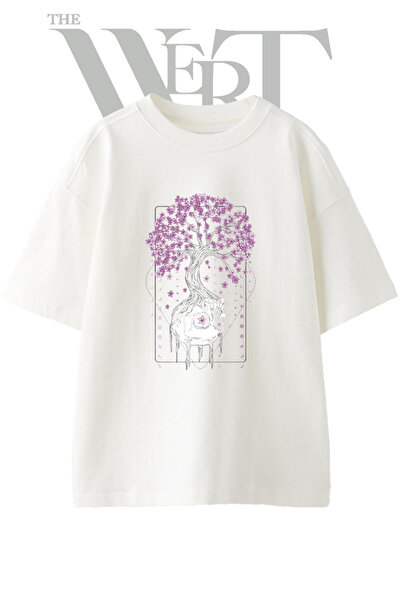 THEWERT Μπλουζάκι Unisex με στάμπα Sakura Skull Design σε λευκό χρώμα oversize