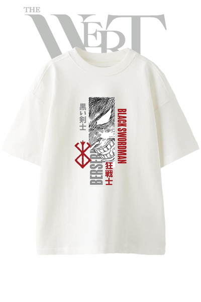 THEWERT Tricou oversize alb unisex cu imprimeu Black Swordsman Design