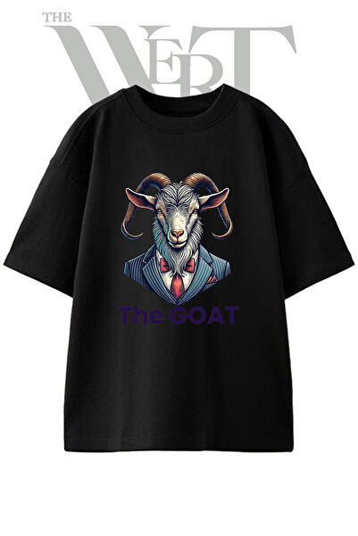 THEWERT Μπλουζάκι GOAT με σχέδιο κατσίκας, τυπωμένο, unisex, μαύρο, oversized