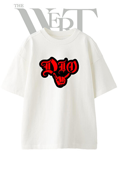 THEWERT Dio Rock Hand Design Printed Unisex White Oversize T-Shirt