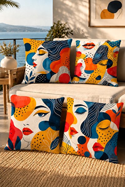 EVPANYA Colorful Women's Silhouettes Patterned 4-Piece Throw Pillow Cover Set