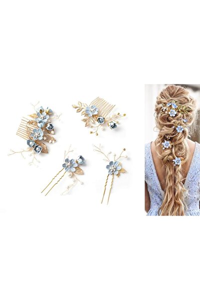 Arabest 4-Piece Blue Wedding Hair Accessories Set,Decorative Pearl Comb,Flowe...