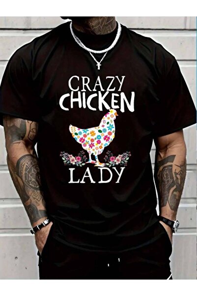 9JY تي شيرت مطبوع عليه Crazy Lady Funny Chicken Lovers للنساء والفتيات مصنوع ...