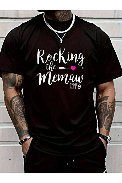 9TAY تي شيرت رجالي أسود من القطن 100% بطبعة Rocking The Memaw Life Funny Cute...