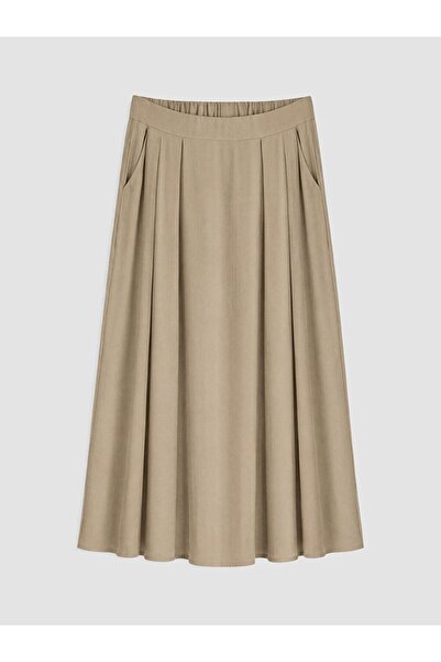 LC Waikiki Lcw Grace Brown A-Line Skirt with Elastic Waist