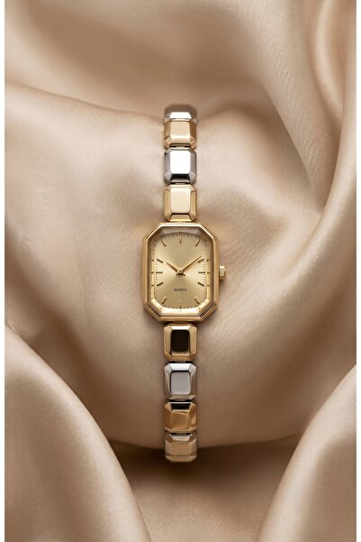 KLISHE Women's Steel Watch Gold & Silver Mix Color Rectangular Case Vintage O...