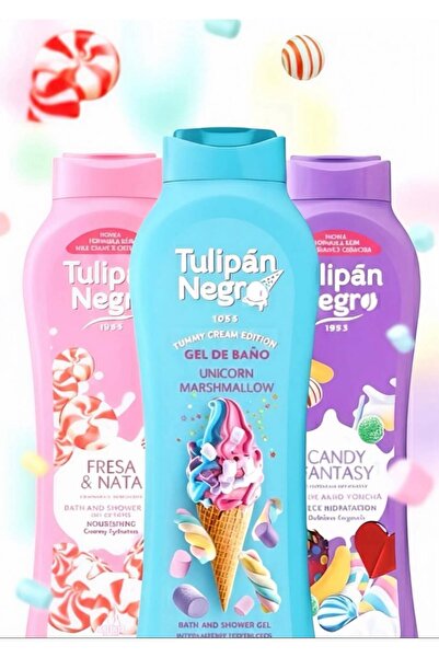 Tulipan Negro Set gel de dus x3 Bezele (Marshmallow) și bomboane dulci, 650ml