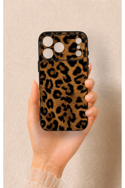 Vip Case iPhone 17 Pro Max Uyumlu Koyu Leopar Deri Desenli Silikon Kılıf
