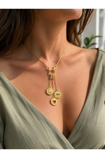 ANKA JEWELLRY قلادة نسائية متدلية بتفاصيل من الفولاذ |   قلادة ذهبية اللون بت...