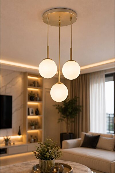 VENON FERİS 3.LÜ SARKIT ESKİTME || 30 CM TEPSİ AVİZE || BEYAZ GLOP CAMLI AVİZ...