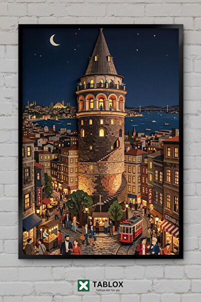 TABLOX Istanbul City Galata Tower Drawing Landscape Aesthetic Turkey Wooden F...