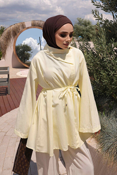 İmajButik Sarı Bel Bağlamalı Yan Patlı Gömlek