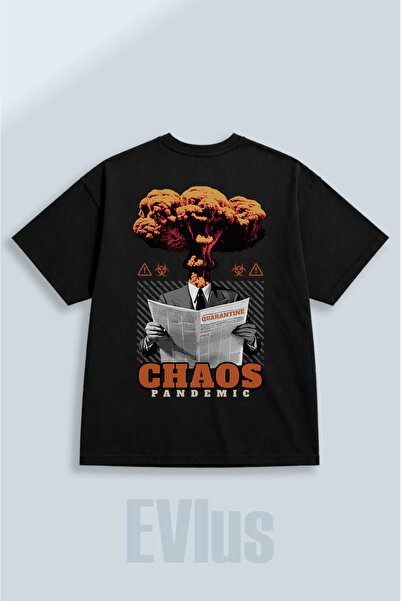 EVIus Oversize Chaos majica sa širokim krojem, 100% pamuk, crna, sa okruglim ...