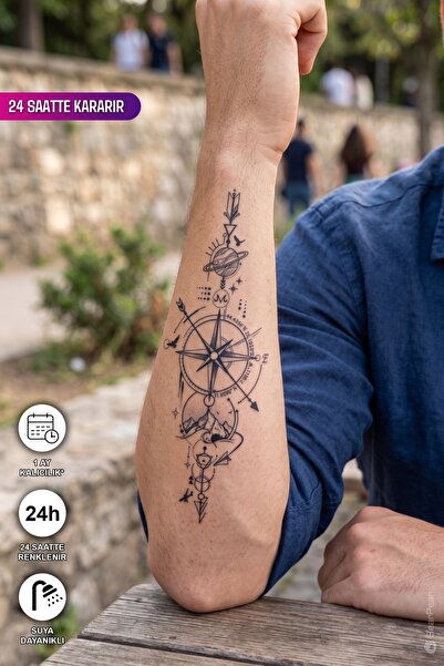 BP Tattoo 1 Ay Kalıcı, Suya Dayanıklı Pusula Dövmesi - 24 Saatte Koyulaşır